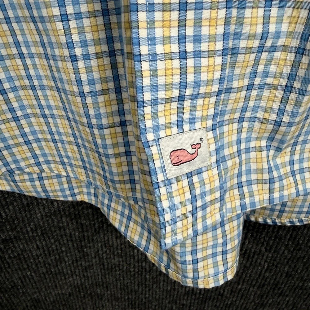 Vineyard Vines Classic Fit Murray Shirt Large Blue Yellow Check‎ Whale Logo